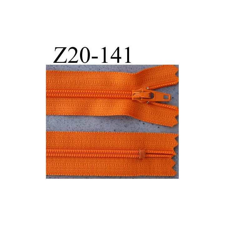 fermeture éclair YKK longueur 20 cm couleur orange non séparable largeur 2.5 cm glissière nylon largeur du zip 4 mm 