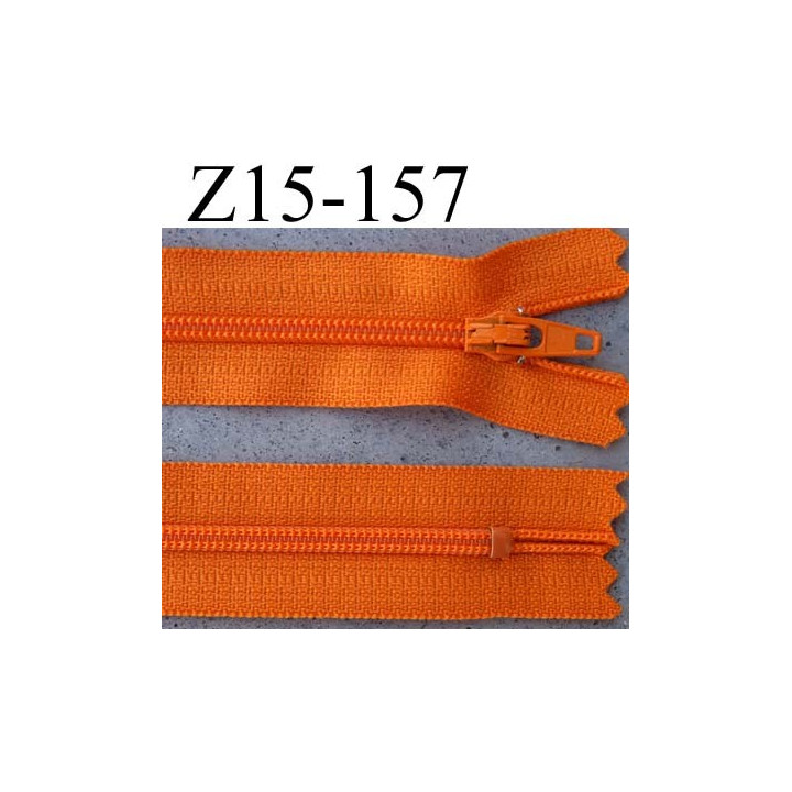 fermeture éclair longueur 15 cm couleur orange non séparable zip nylon largeur 2.5 cm largeur de glissière 4 mm
