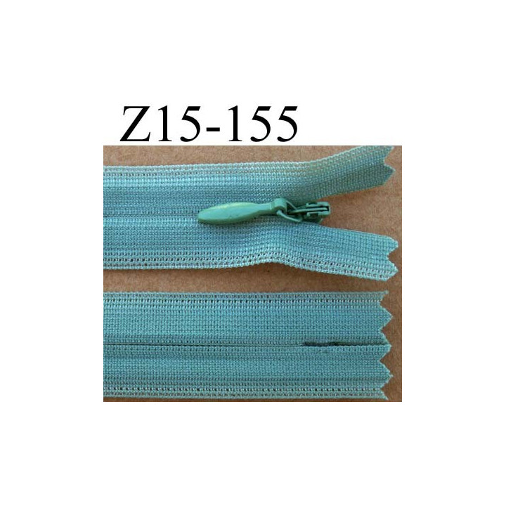 fermeture éclair YKK invisible verte longueur 15 cm couleur vert non séparable largeur 2.2 cm glissière nylon largeur 4 mm