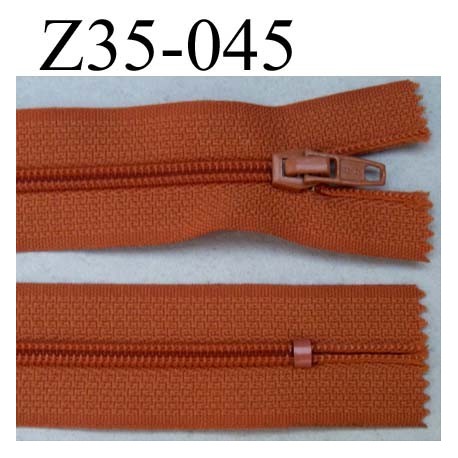 fermeture éclair longueur 35 cm couleur orangé rouille non séparable zip nylon largeur 2,5 cm largeur du zip nylon 4 mm