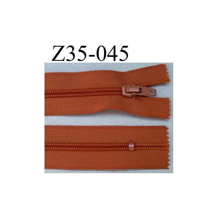 fermeture éclair longueur 35 cm couleur orangé rouille non séparable zip nylon largeur 2,5 cm largeur du zip nylon 4 mm