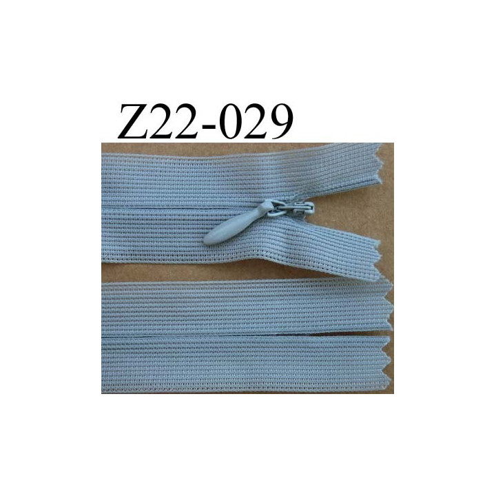 fermeture éclair invisible longueur 22 cm couleur gris clair non séparable largeur 2.2 cm glissière nylon largeur 4 mm