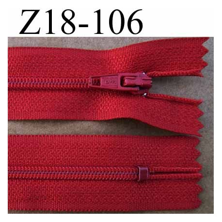 fermeture éclair longueur 18 cm couleur rouge non séparable largeur 2.5 cm glissière en nylon largeur 4 mm