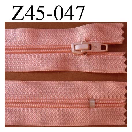 fermeture éclair longueur 45 cm couleur rose saumon non séparable zip nylon largeur 2,5 cm largeur du zip nylon 4 mm 