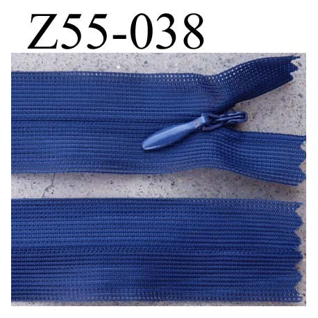 fermeture éclair invisible longueur 55 cm couleur bleu non séparable largeur 2.5 cm glissière nylon largeur 4 mm