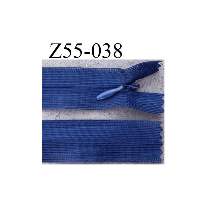 fermeture éclair invisible longueur 55 cm couleur bleu non séparable largeur 2.5 cm glissière nylon largeur 4 mm
