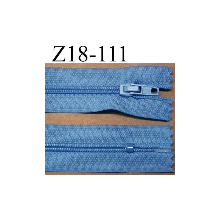 fermeture éclair longueur 18 cm couleur bleu non séparable largeur 2.5 cm glissière en nylon largeur 4 mm
