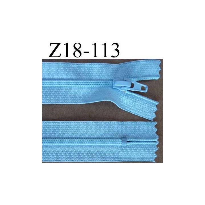 fermeture éclair longueur 18 cm couleur bleu ciel non séparable largeur 2.5 cm glissière nylon largeur du zip 4 mm