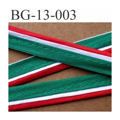 biais galon ruban passe poil en coton couleur rouge vert blanc avec cordon en coton très solide largeur 13 mm vendu au mètre