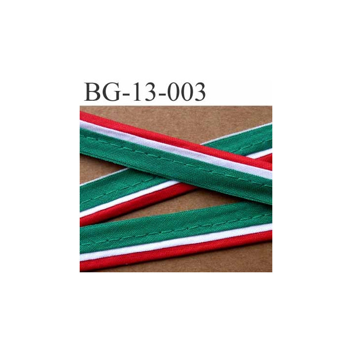 biais galon ruban passepoil en coton couleur rouge vert blanc avec cordon en coton très solide largeur 13 mm vendu au mètre