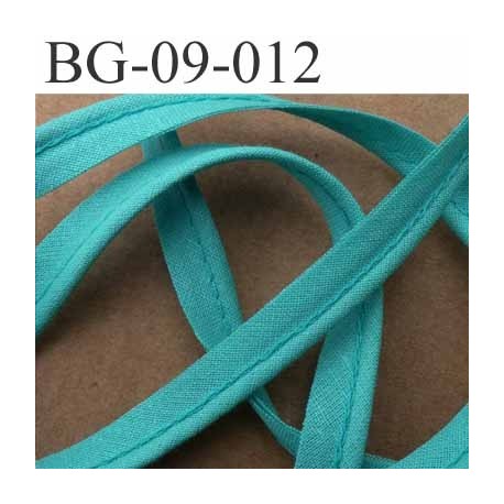 biais galon ruban passepoil en coton couleur vert lagon avec cordon coton très solide largeur 9 mm vendu au mètre