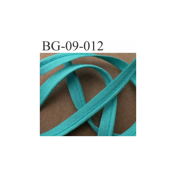 biais galon ruban passepoil en coton couleur vert lagon avec cordon coton très solide largeur 9 mm vendu au mètre