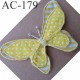 broche PAPILLON en tissu et perles couleur jaune armature fil de fer 