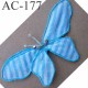 broche PAPILLON en tissu et perles couleur bleu armature fil de fer 