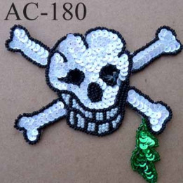 ornement applique écusson empiècement guipure tête de mort perles et  strass à coudre