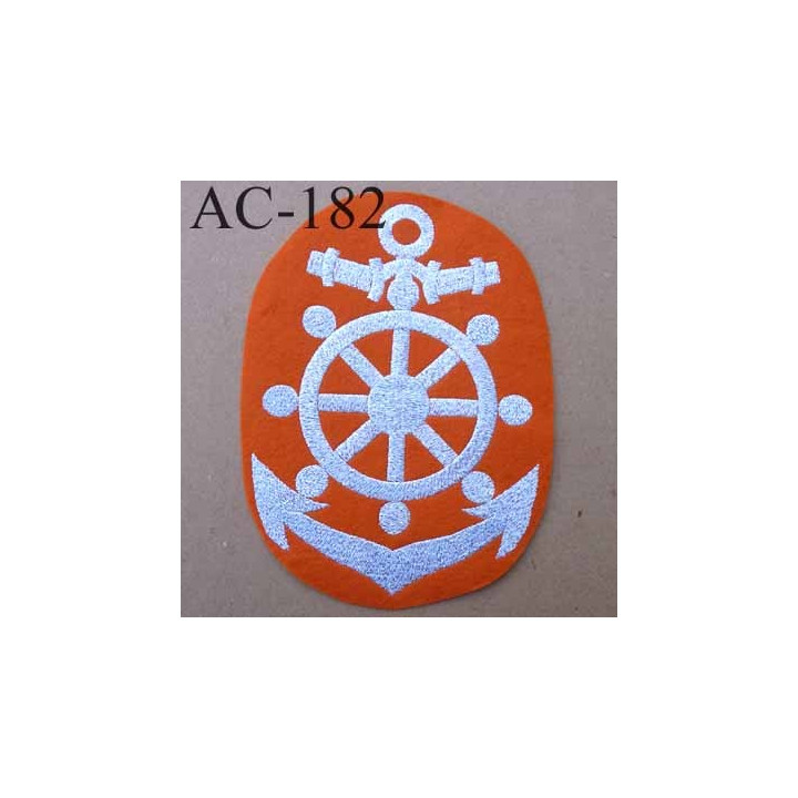 ornement applique écusson empiècement guipure MARIN thermocollant orange et argenté