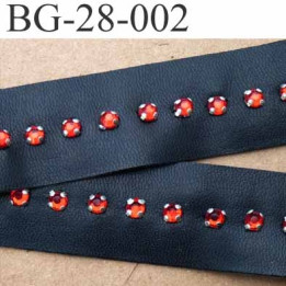 biais galon ruban couleur noir façon cuir avec strass en forme de rubis couleur rouge largeur 30 mm  vendu au mètre