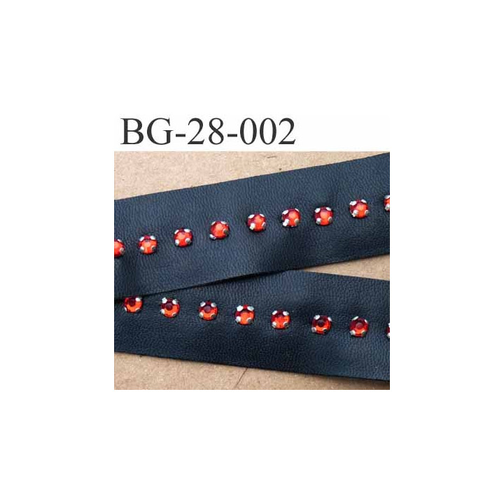 biais galon ruban couleur noir façon cuir avec strass en forme de rubis couleur rouge largeur 30 mm  vendu au mètre