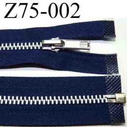 fermeture zip à glissière  longueur 75 cm couleur bleu séparable zip métal largeur 3 cm largeur du zip 6 mm curseur métal 
