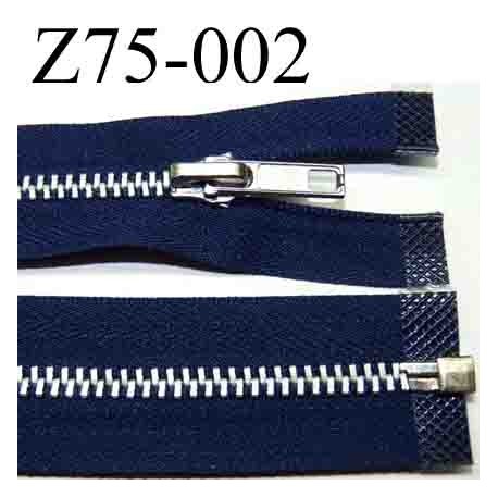fermeture éclair longueur 75 cm couleur bleu séparable zip métal largeur 3 cm largeur du zip 6 mm curseur métal 