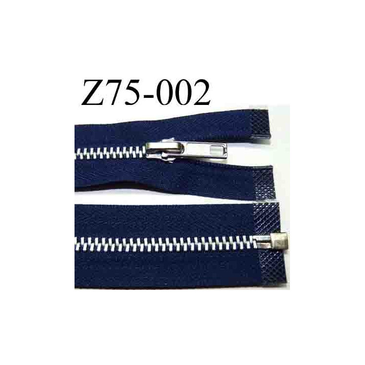 fermeture zip à glissière  longueur 75 cm couleur bleu séparable zip métal largeur 3 cm largeur du zip 6 mm curseur métal 
