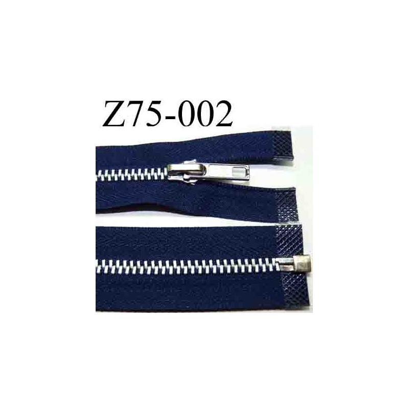 fermeture éclair longueur 75 cm couleur bleu séparable zip métal largeur 3  cm largeur du zip 6 mm curseur métal