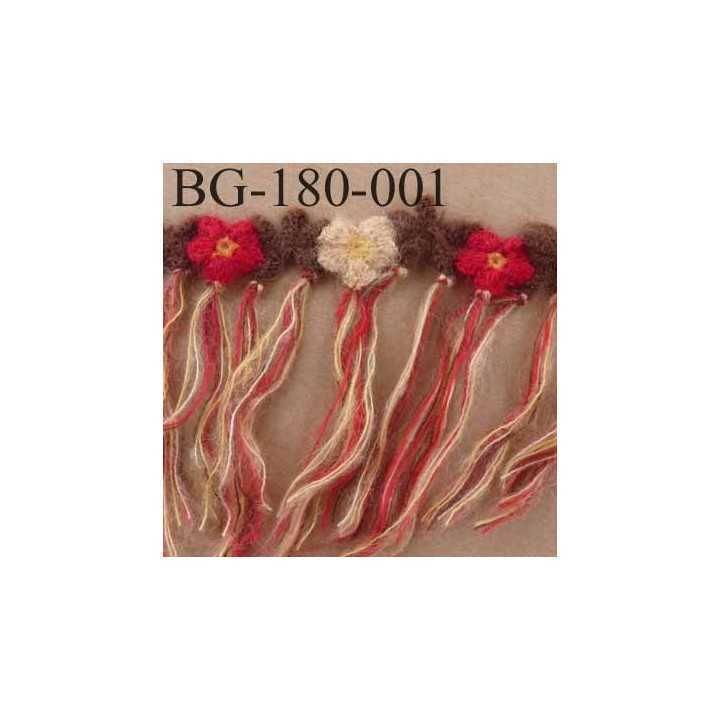 biais galon laine avec franges hauteur 180 mm diamètre des fleurs 30 mm vendu au mètre