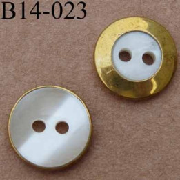 bouton diamètre 14 mm couleur nacre et doré  2 trous