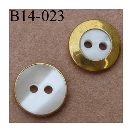 bouton diamètre 14 mm couleur nacre et doré 2 trous