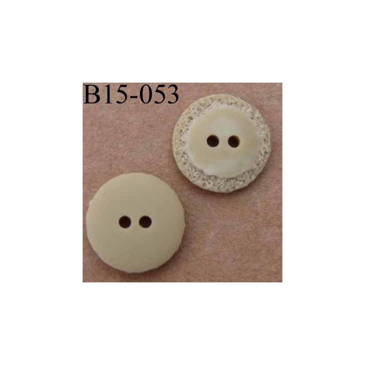 bouton diamètre 15 mm couleur beige taupe mat  2 trous