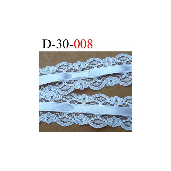 dentelle largeur 30 mm avec ruban galon satin au centre largeur 6 mm couleur blanc vendu au mètre