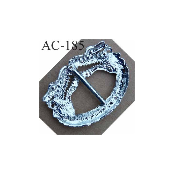 boucle étrier axe fixe métal brillant fantaisie motif dragon largeur extérieur 59 mm intérieur 38 mm hauteur 42 mm