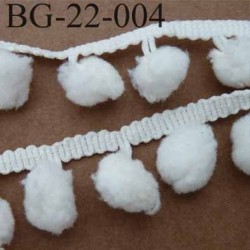 biais galon ruban couleur blanc écru hauteur total 22 mm avec des pompons diamètre 10 mm largeur ruban 6 mm prix au mètre