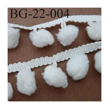 biais galon ruban couleur blanc écru hauteur total 22 mm avec des pompons diamètre dix mm largeur ruban 6 mm prix au mètre