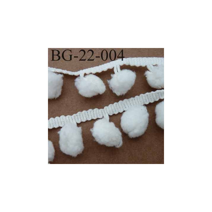 biais galon ruban couleur blanc écru hauteur total 22 mm avec des pompons diamètre dix mm largeur ruban 6 mm prix au mètre