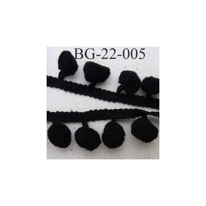 biais galon ruban couleur noir hauteur total 22 mm avec des pompons diamètre dix mm largeur ruban 6 mm prix au mètre