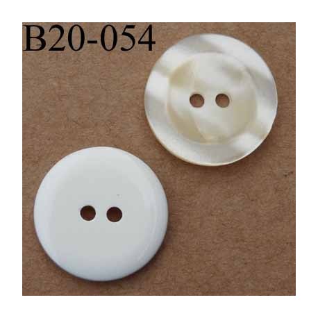 bouton 20 mm couleur nacre brillant et blanc 2 trous diamètre 20 mm