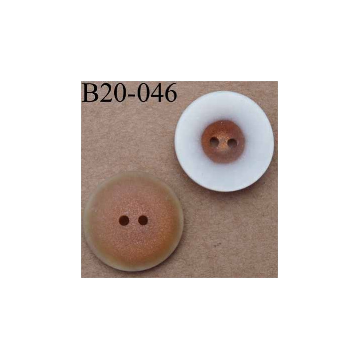 bouton 20 mm couleur blanc et marron mordoré  2 trous diamètre 20 mm