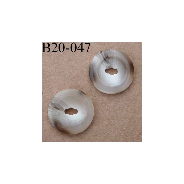 bouton 20 mm couleur marron marbré  1 trou diamètre 20 mm