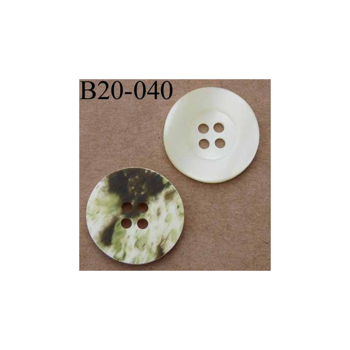 bouton 20 mm couleur nacré  et marbré vert 4 trous diamètre 20 mm