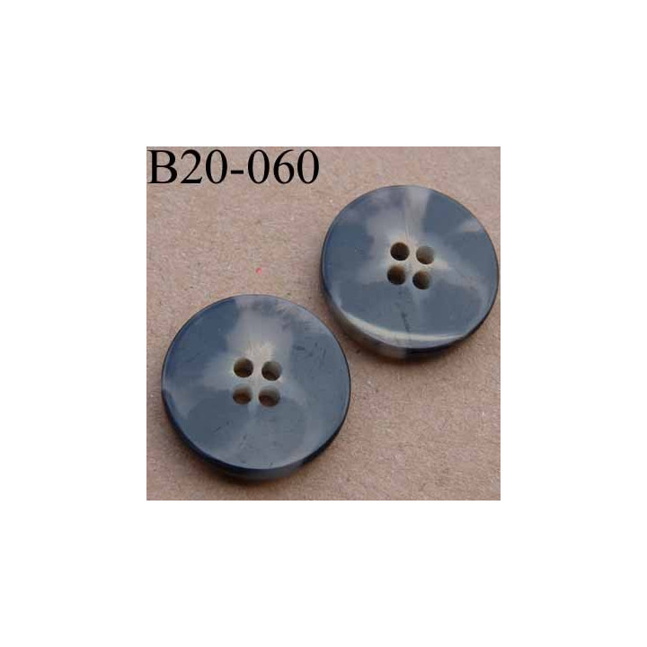bouton 20 mm couleur marron foncé beige marbré brillant 4 trous diamètre 20 mm