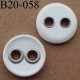 bouton 20 mm couleur blanc brillant 2 trous sertis de métal diamètre 20 mm