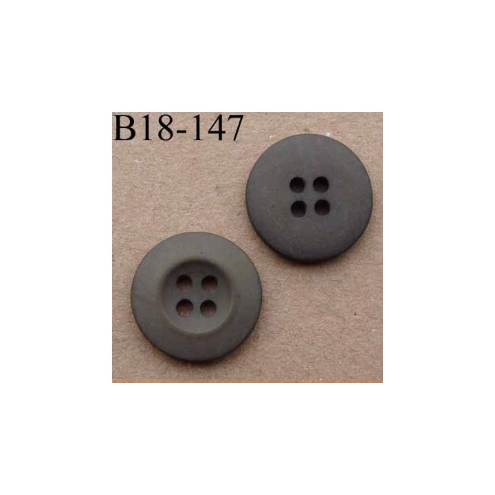 bouton 18 mm couleur marron kaki mat large bordure 4 trous diamètre 18 mm