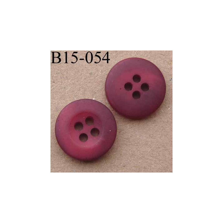 bouton diamètre 15 mm  couleur rouge framboise mat  avec bordure 4 trous