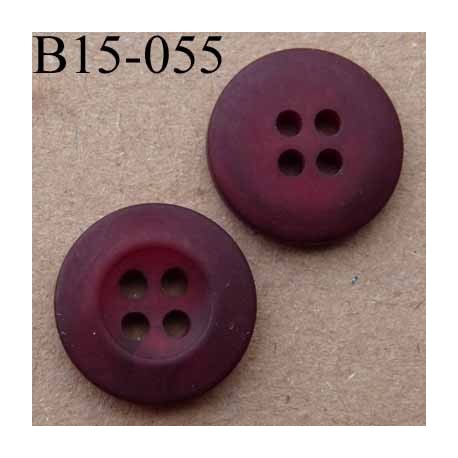bouton diamètre 15 mm couleur rouge bourgogne mat avec bordure 4 trous