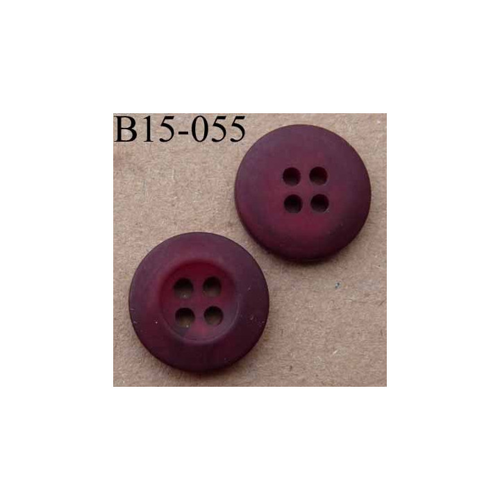 bouton diamètre 15 mm  couleur rouge bourgogne mat  avec bordure 4 trous