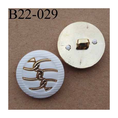 bouton 22 mm métal et pvc couleur blanc et chromé accroche un anneau diamètre 22 mm