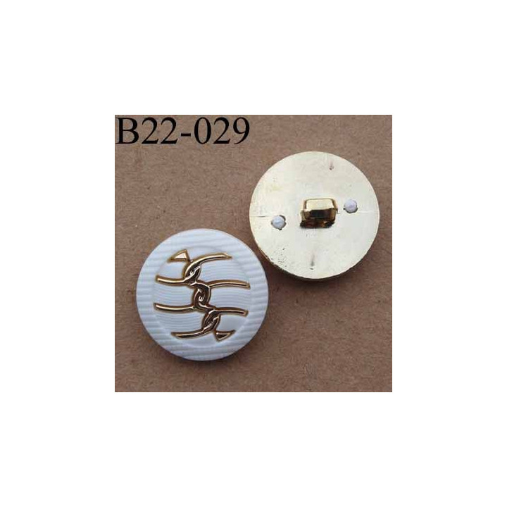bouton 22 mm métal et pvc couleur blanc et chromé accroche un anneau  diamètre 22 mm