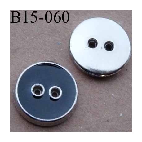 bouton 15 mm pvc couleur noir et chromé 2 trous sertis diamètre 15 mm
