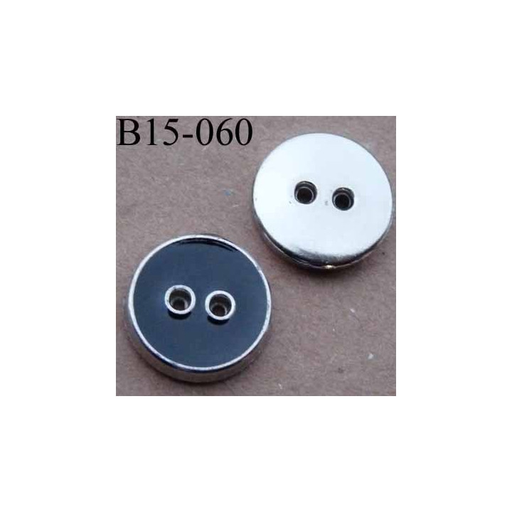 bouton 15 mm pvc couleur noir et chromé 2 trous sertis  diamètre 15 mm